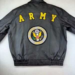 Army Bomber Jacket Ferugini Roma Paris London Black Leather Coat Men's Large New